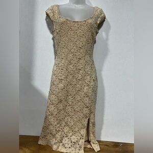 Love Culture Beige Lace Midi Dress with Front Slit